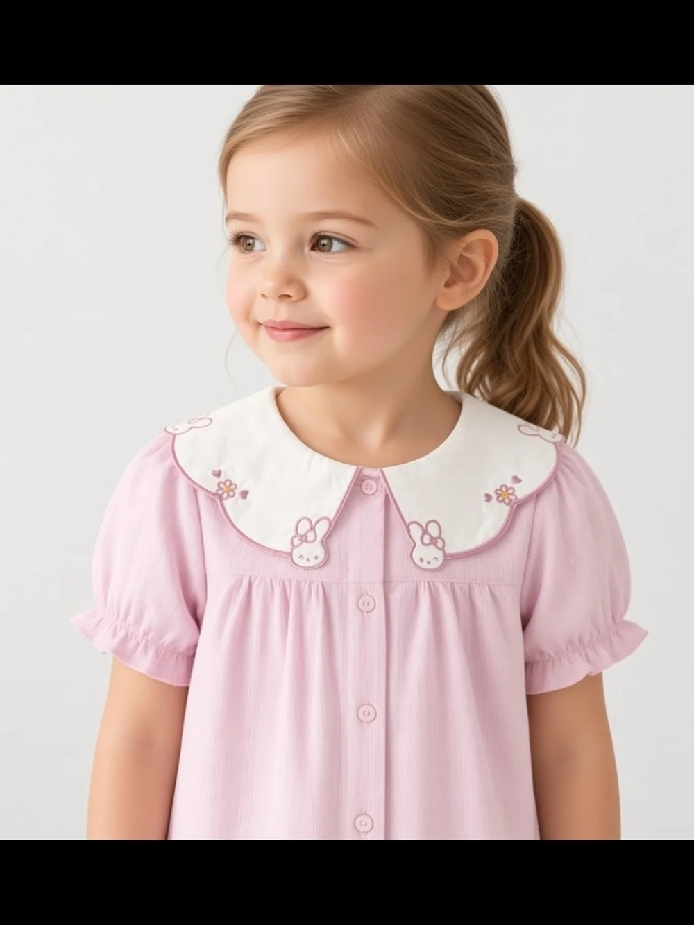 DAVE &BELLA Girls Button Down Shirt Blouse w/Doll Collar Rabbit Embroidery SZ-2T